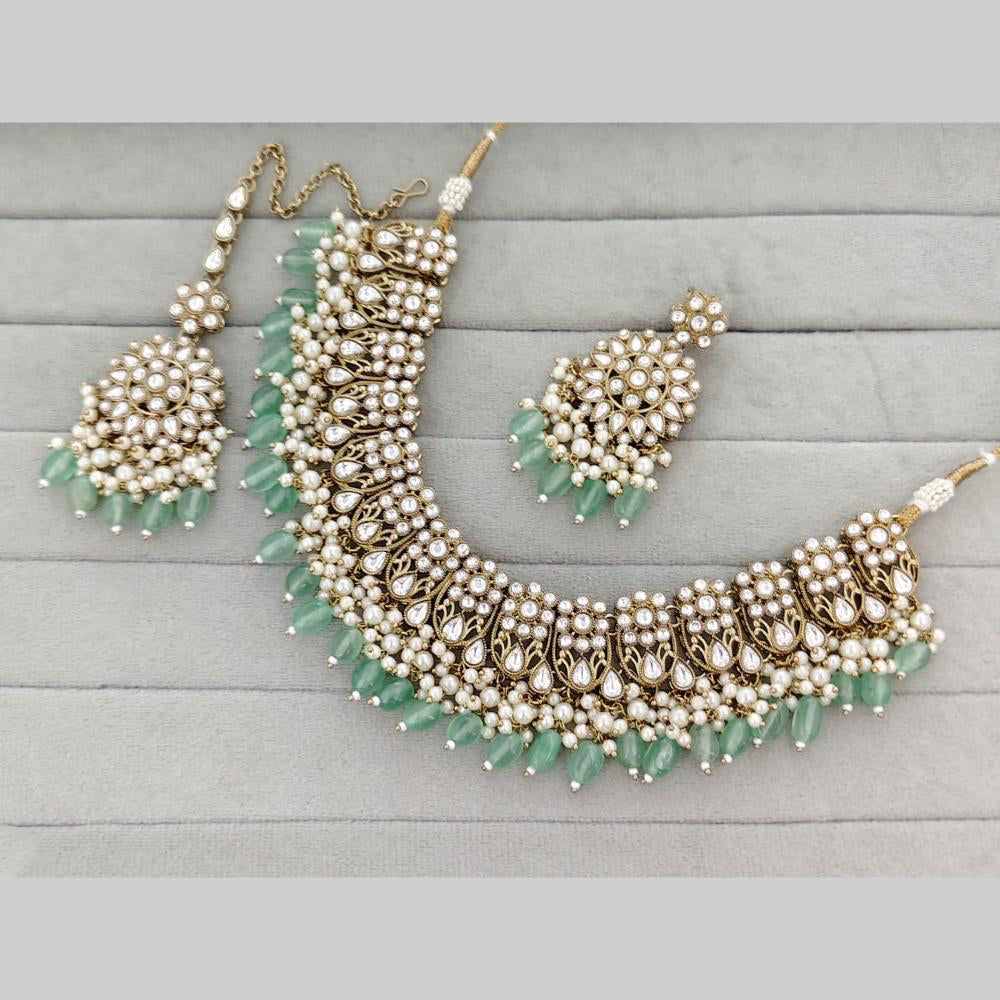 Rajwadi Collection Pota Stone Pearl And Beads Statement Necklace Set