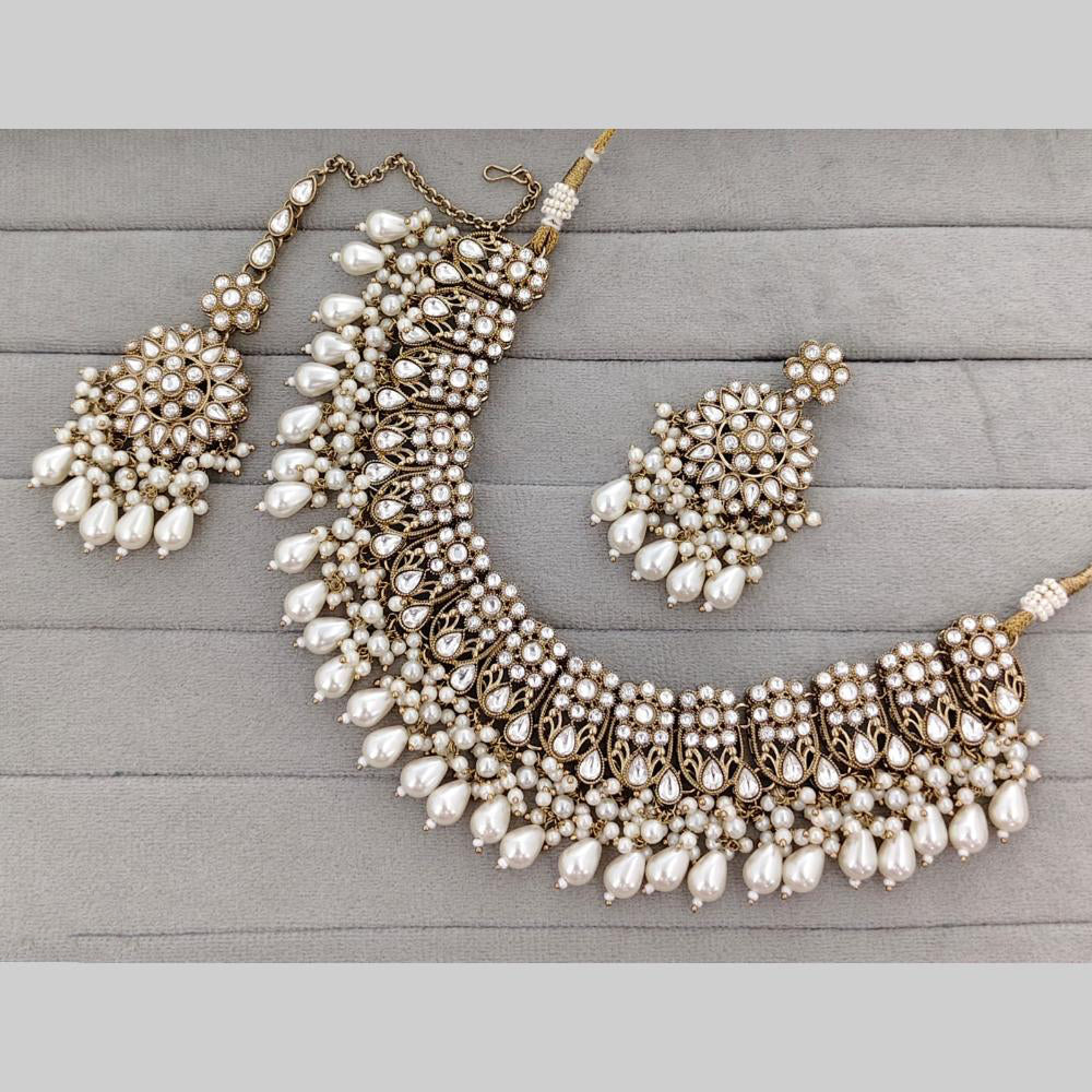 Rajwadi Collection Pota Stone Pearl And Beads Statement Necklace Set