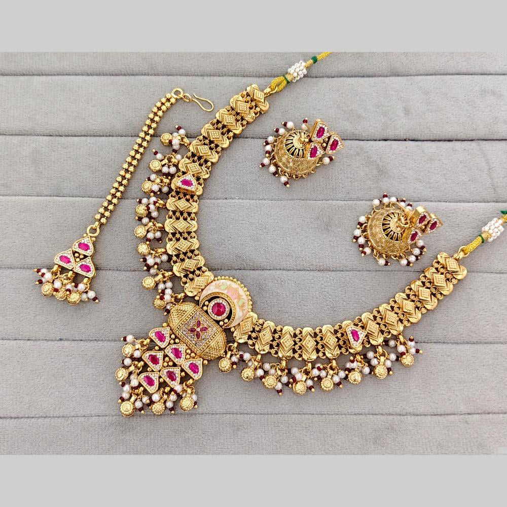 Rajwadi Collection Pota Stone And Pearl Meenakari Statement Necklace Set