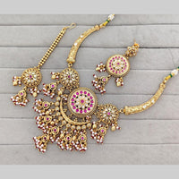 Rajwadi Collection Pota Stone And Pearl Statement Necklace Set