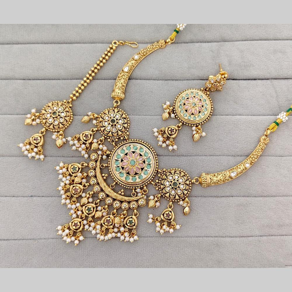 Rajwadi Collection Pota Stone And Pearl Statement Necklace Set