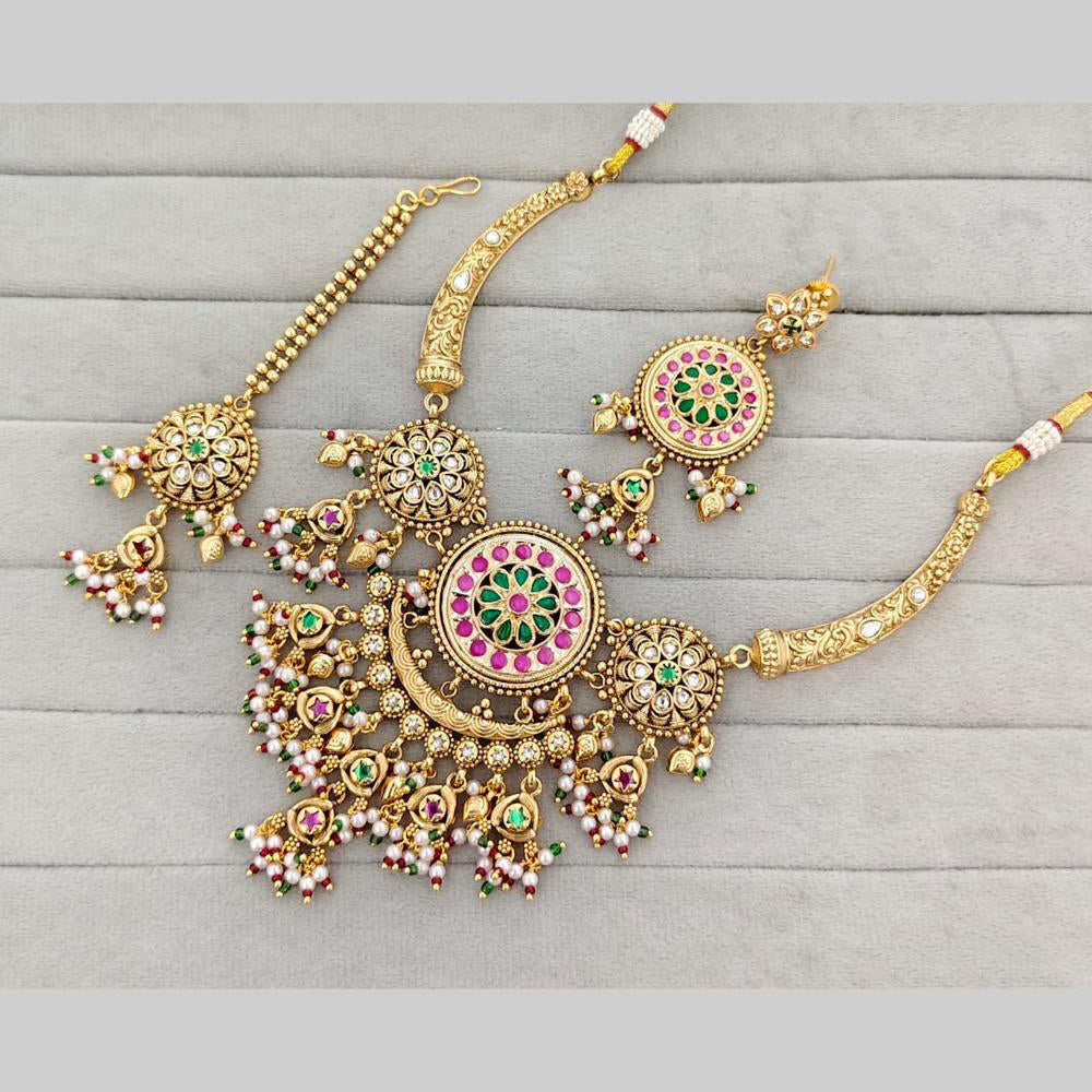 Rajwadi Collection Pota Stone And Pearl Statement Necklace Set