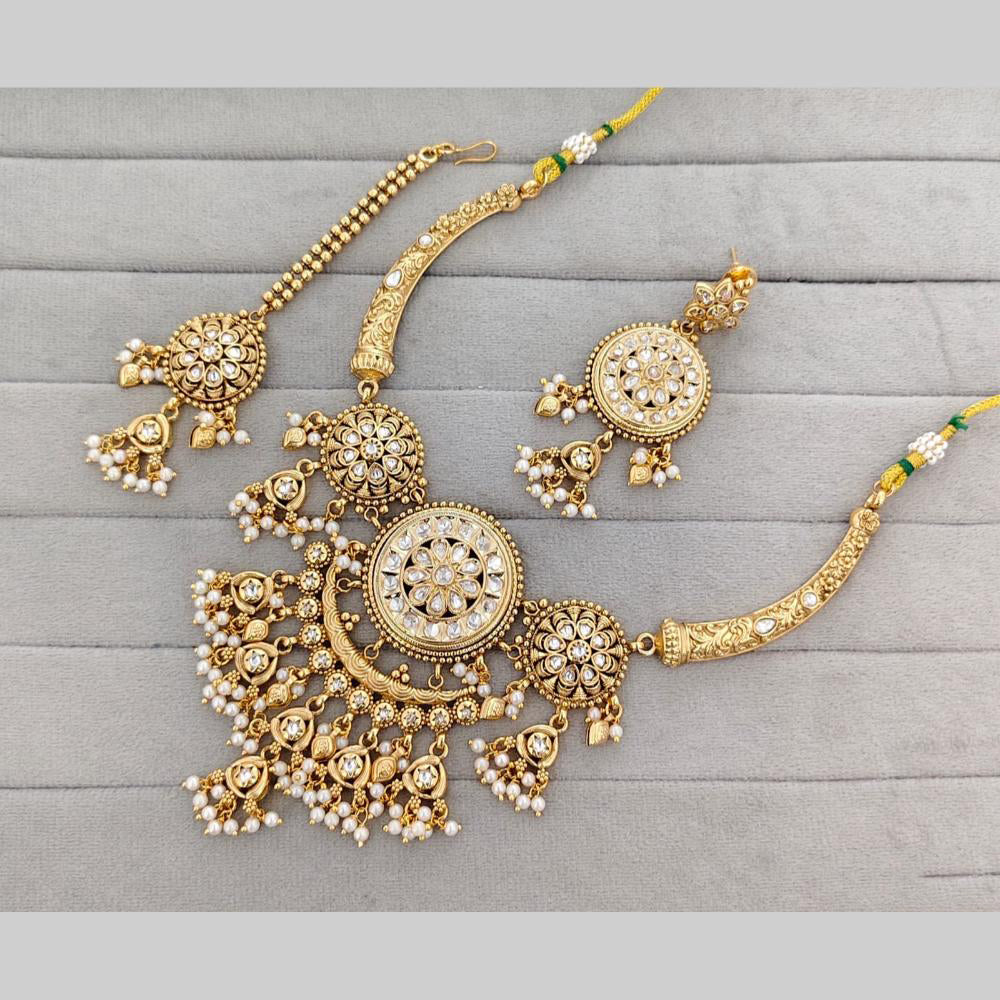 Rajwadi Collection Pota Stone And Pearl Statement Necklace Set