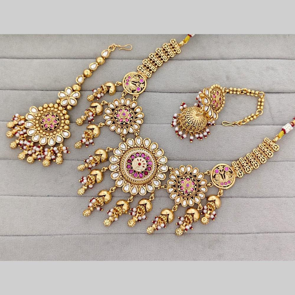 Rajwadi Collection Pota Stone And Pearl Meenakari Statement Necklace Set