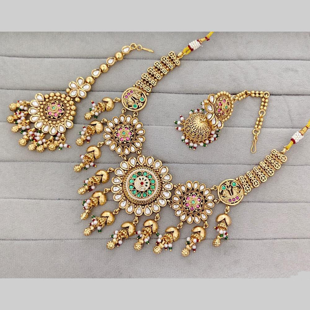 Rajwadi Collection Pota Stone And Pearl Meenakari Statement Necklace Set