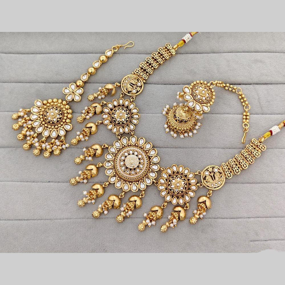 Rajwadi Collection Pota Stone And Pearl Meenakari Statement Necklace Set