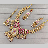 Rajwadi Collection Pota Stone And Pearl Statement Necklace Set