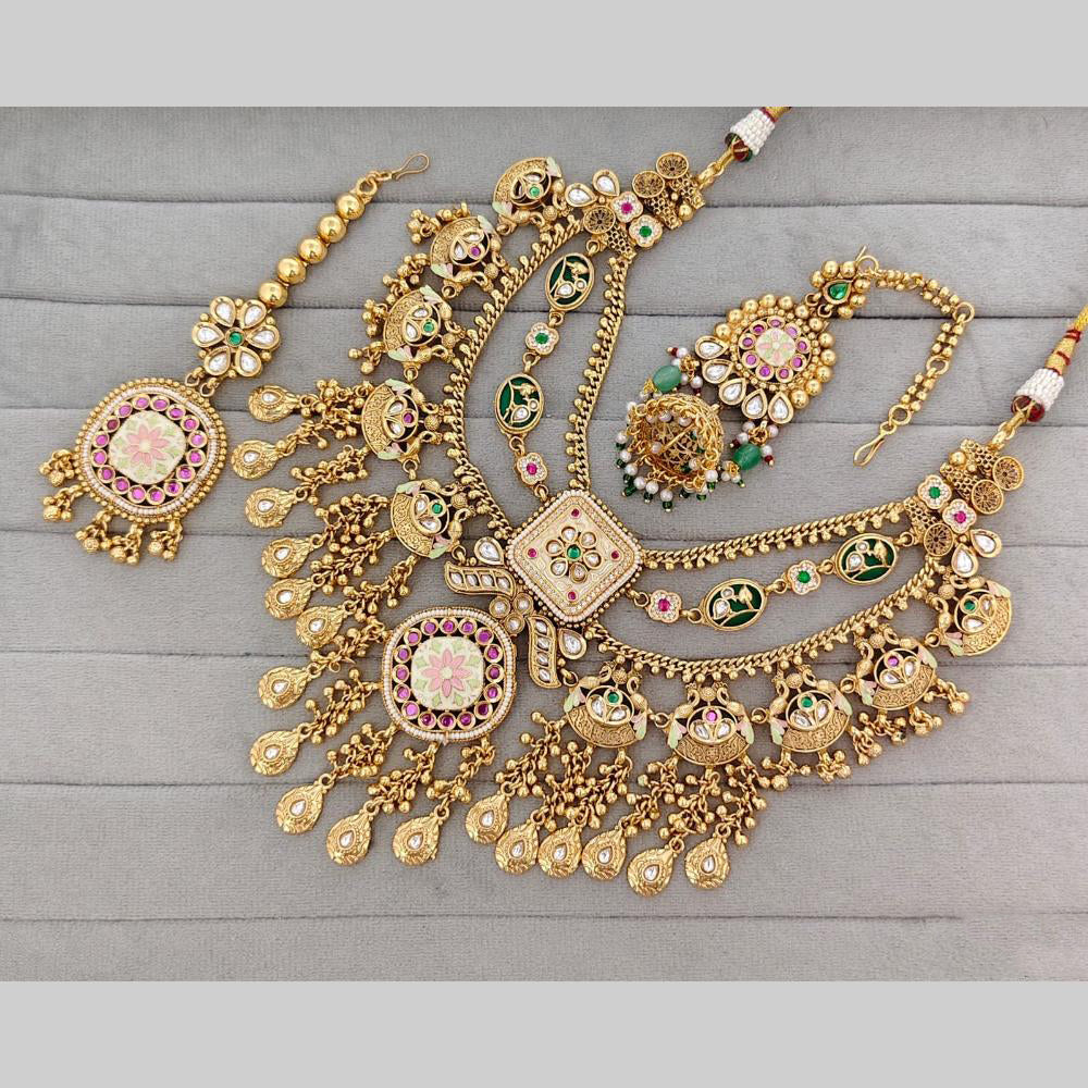 Rajwadi Collection Pota Stone And Pearl Meenakari Statement Necklace Set