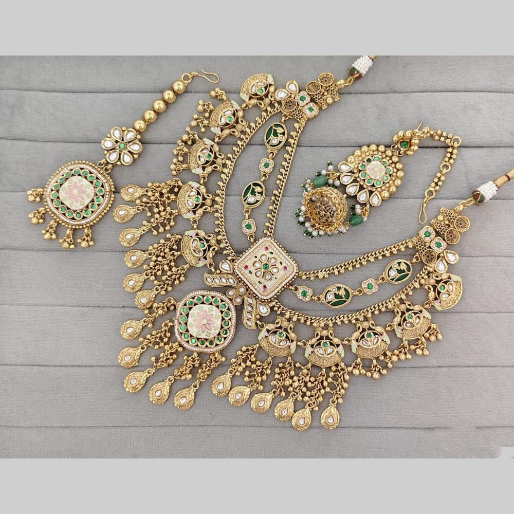 Rajwadi Collection Pota Stone And Pearl Meenakari Statement Necklace Set
