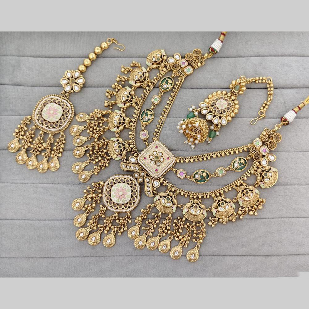 Rajwadi Collection Pota Stone And Pearl Meenakari Statement Necklace Set
