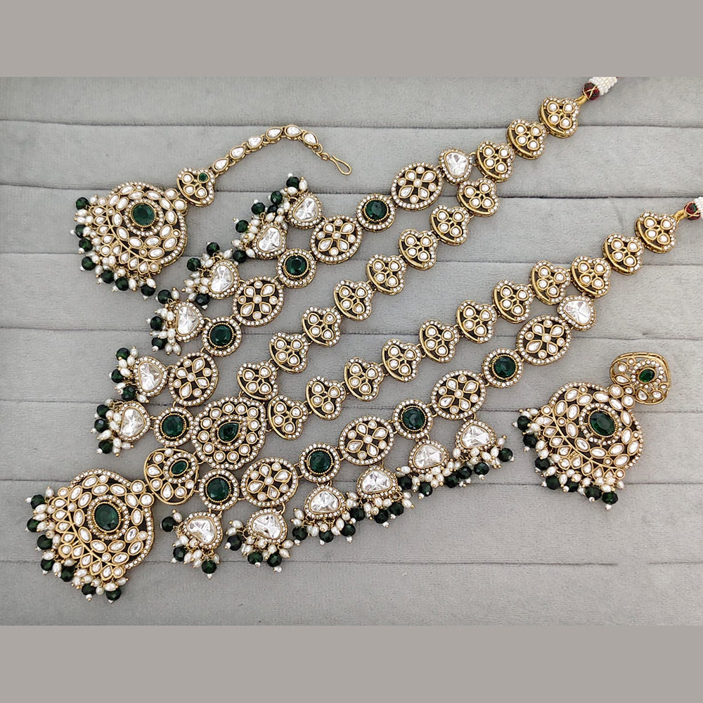 Rajwadi Collection Pota Stone Pearl And Beads Statement Long Necklace Set