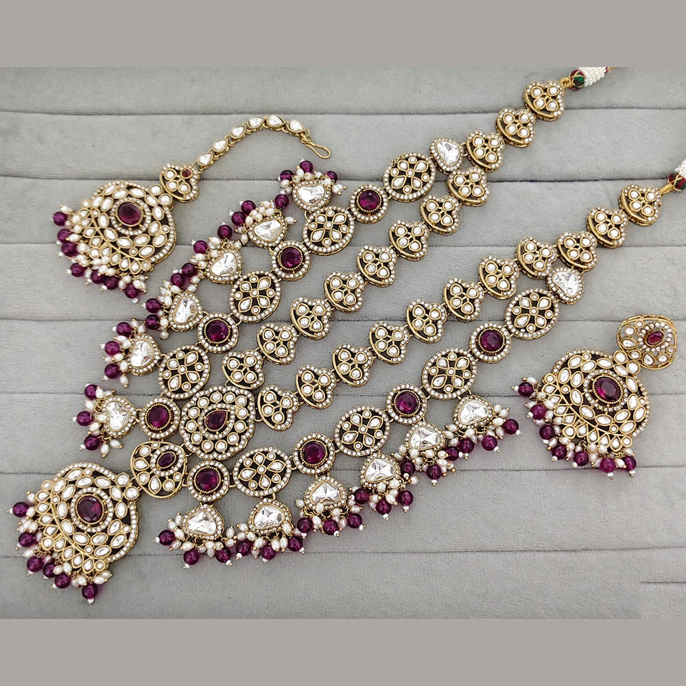 Rajwadi Collection Pota Stone Pearl And Beads Statement Long Necklace Set