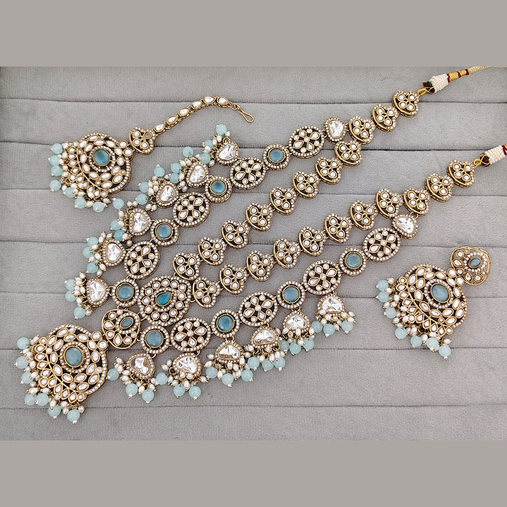 Rajwadi Collection Pota Stone Pearl And Beads Statement Long Necklace Set