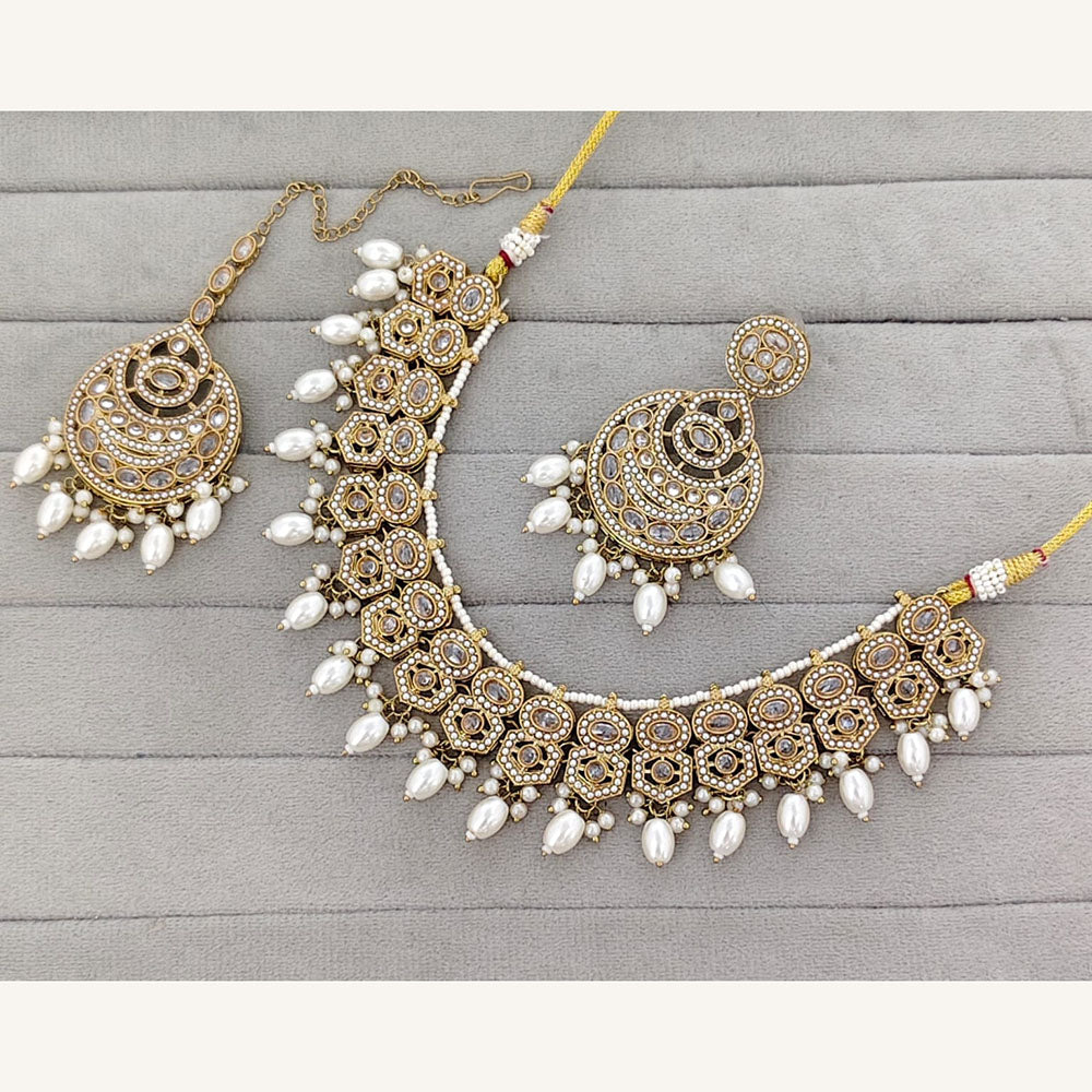 Rajwadi Collection Grand Crystal Stone And Pearl Necklace Set