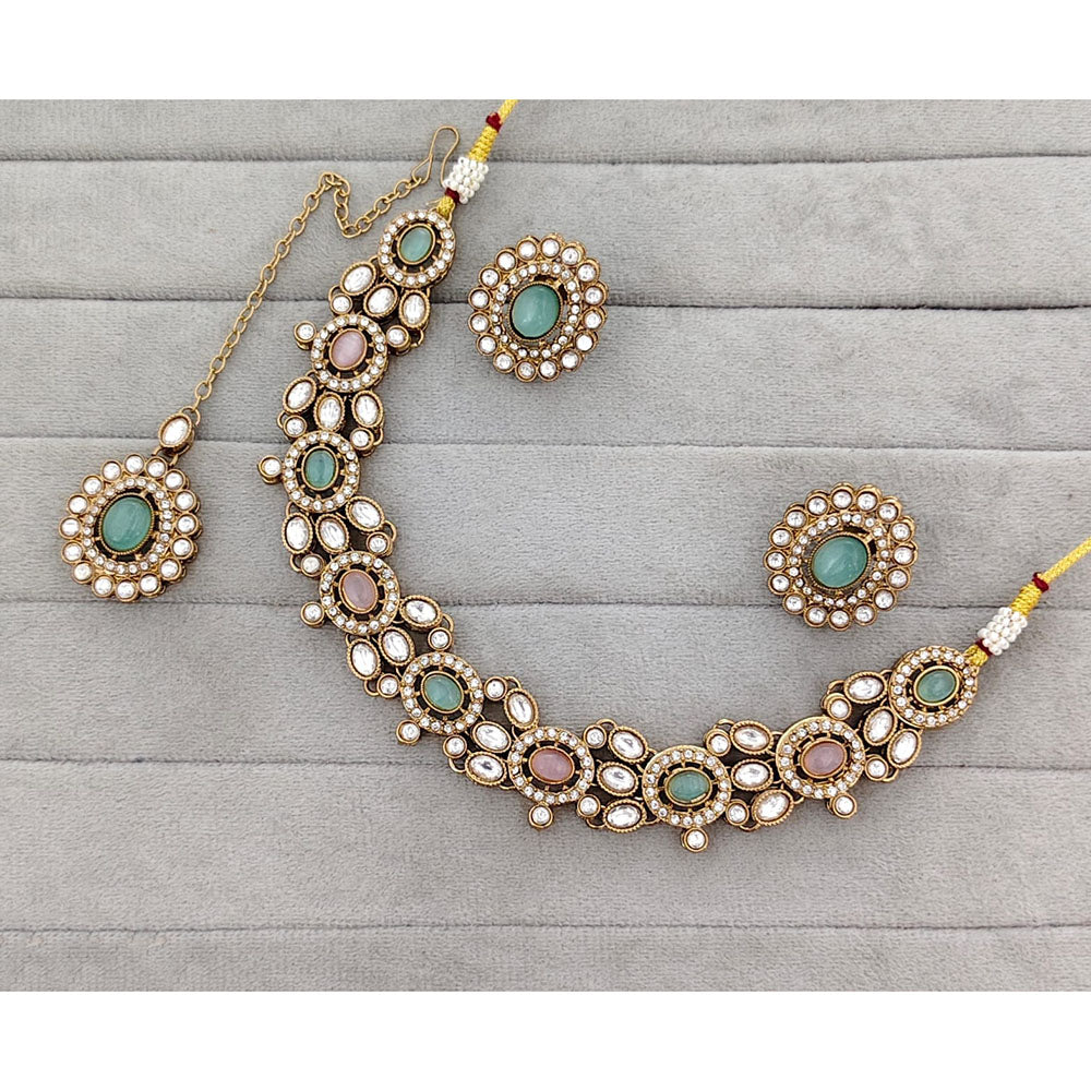 Rajwadi Collection Royal Pota And Crystal Stone Statement Necklace Set