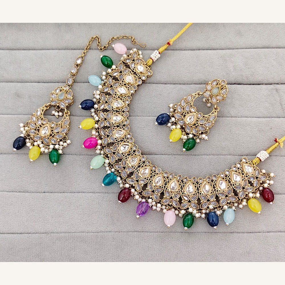 Rajwadi Collection Grand Crystal Stone And Beads Necklace Set