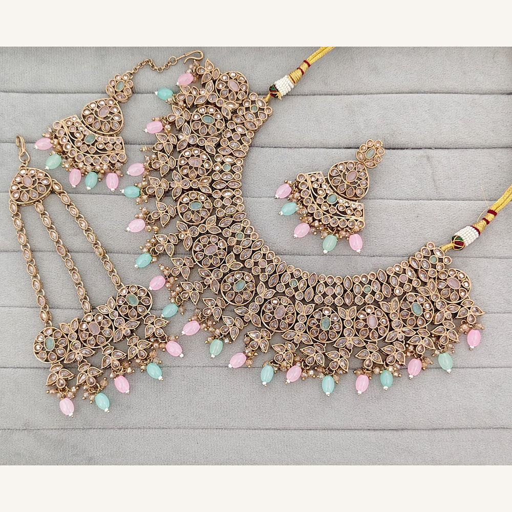 Rajwadi Collection Grand Crystal Stone And Pearl Necklace Set