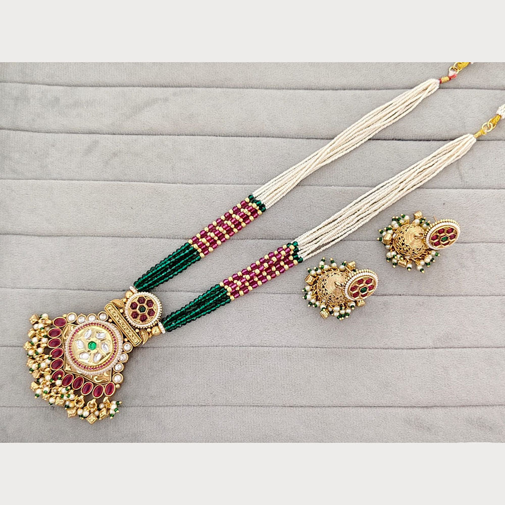 Rajwadi Collection Royal Pota Stone And Pearl Statement Long Necklace Set