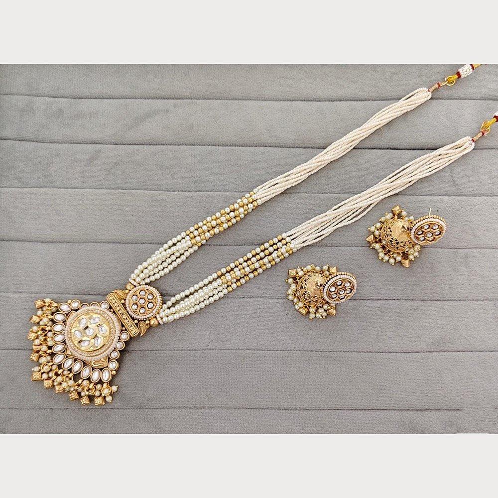 Rajwadi Collection Royal Pota Stone And Pearl Statement Long Necklace Set