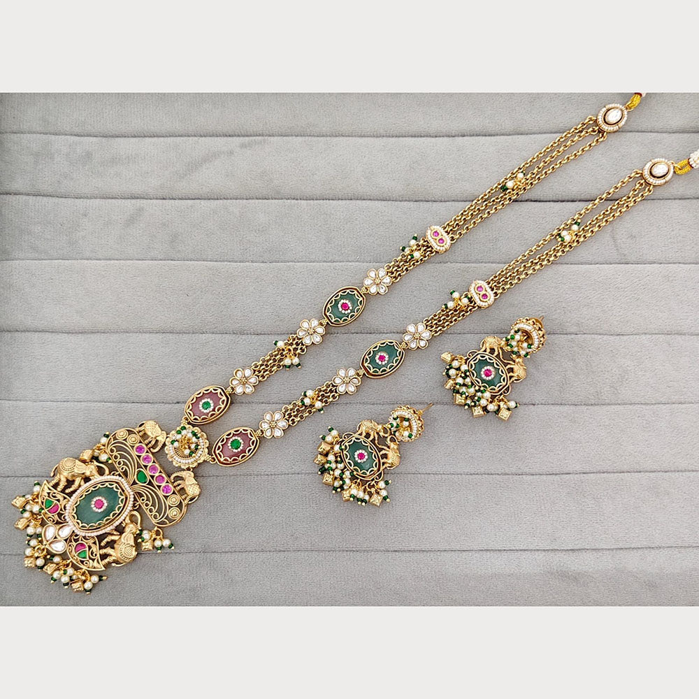 Rajwadi Collection Royal Pota Stone And Pearl Statement Long Necklace Set
