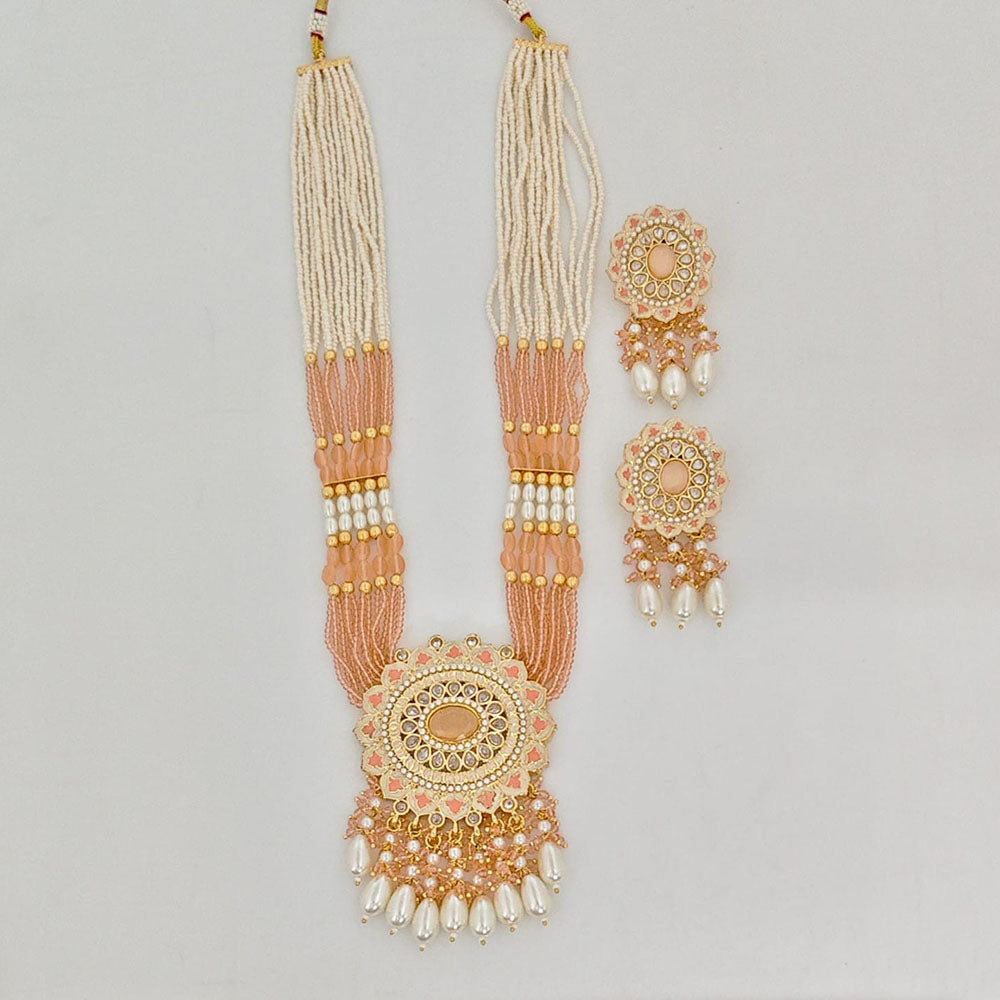 Rajwadi Collection Royal Pota Stone And Pearl Meenakari Long Necklace Set