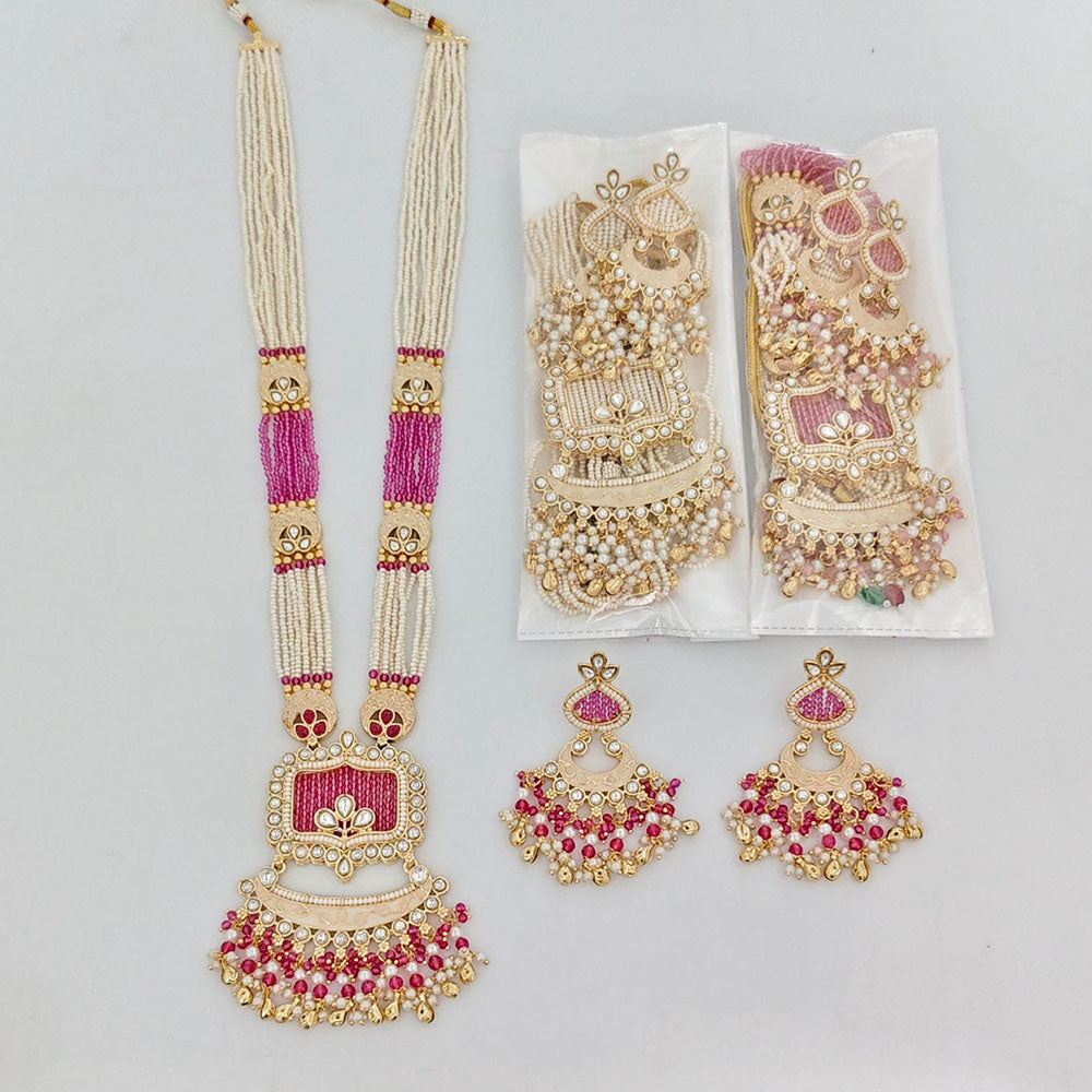 Rajwadi Collection Royal Pota Stone And Pearl Meenakari Long Necklace Set