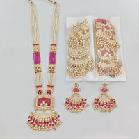 Rajwadi Collection Royal Pota Stone And Pearl Meenakari Long Necklace Set