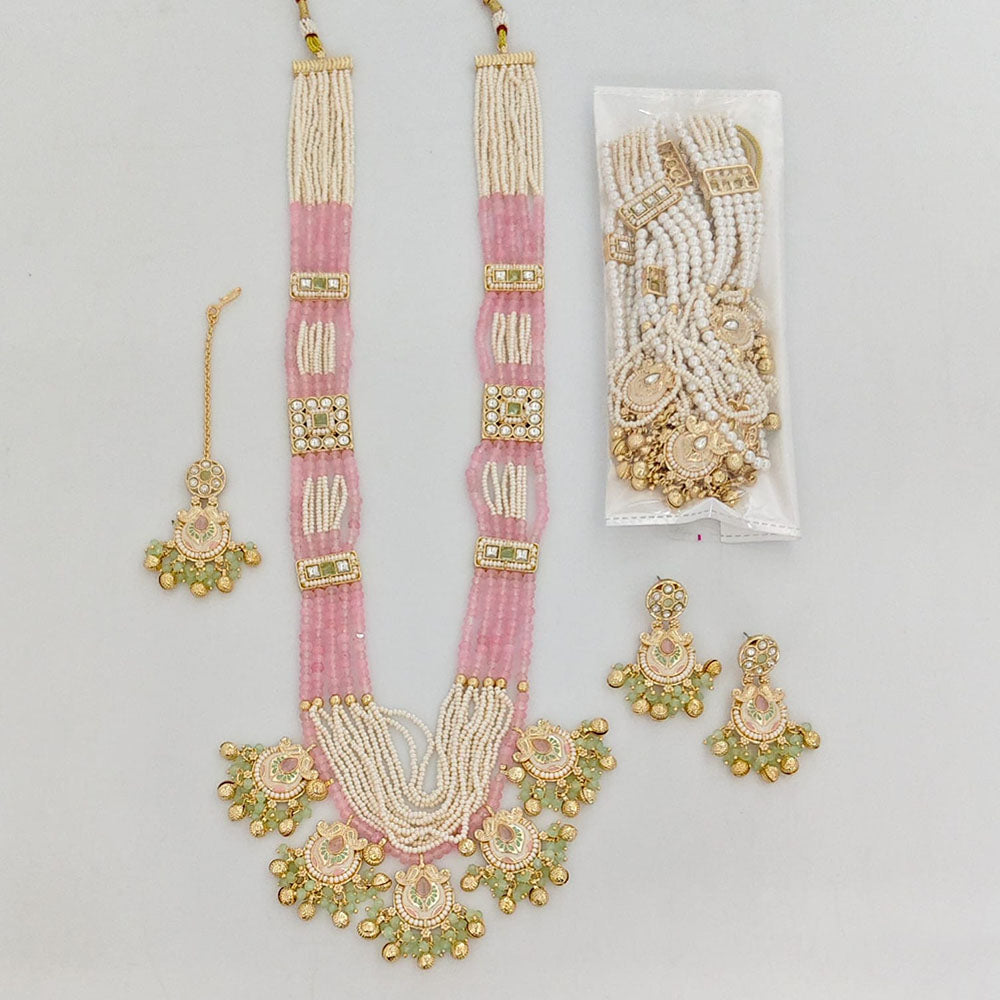 Rajwadi Collection Royal Pota Stone And Pearl Meenakari Long Necklace Set