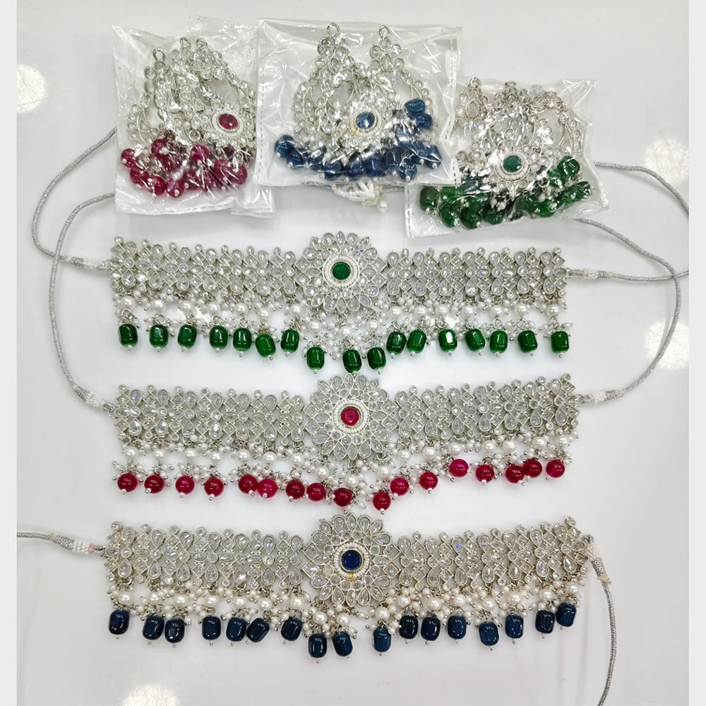 Rajwadi Collection Grand Crystal Stone And Beads Choker Necklace Set