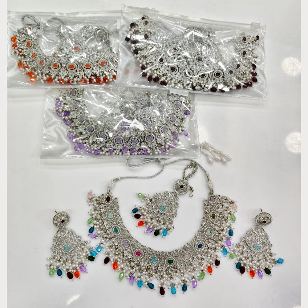 Rajwadi Collection Grand Crystal Stone And Pearl Necklace Set