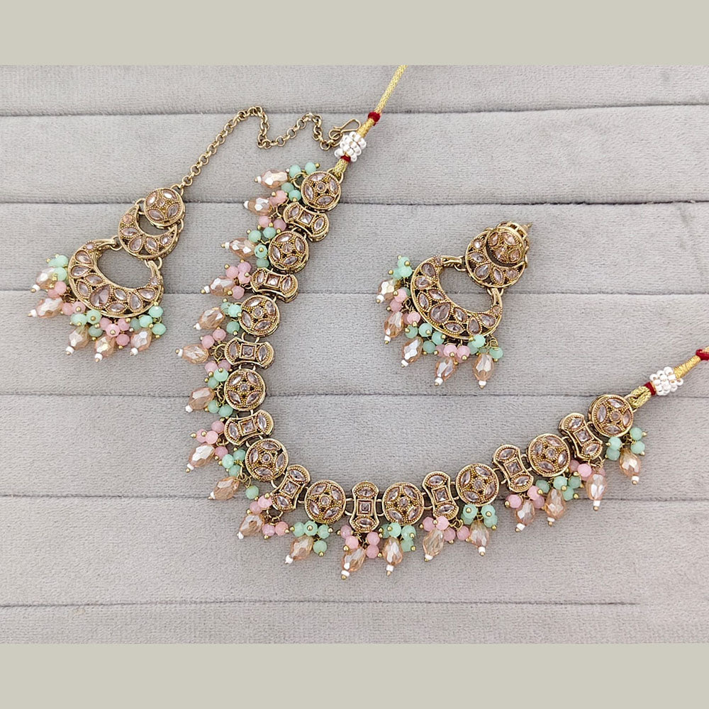 Rajwadi Collection Grand Crystal Stone And Pearl Necklace Set
