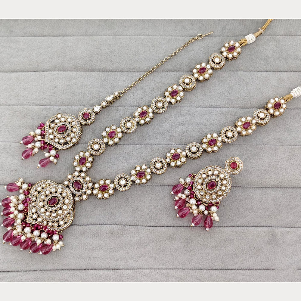 Rajwadi Collection Designer Pota Stone And Beads Long Necklace Set