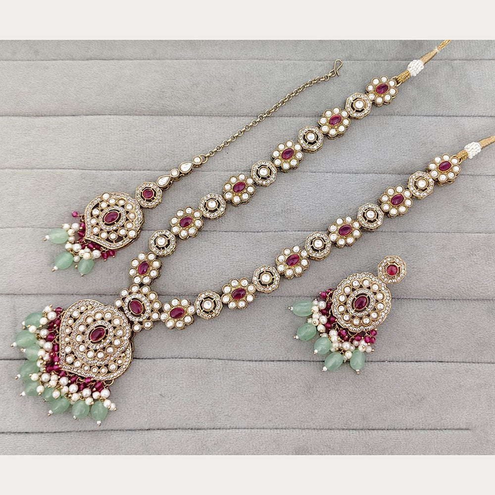 Rajwadi Collection Designer Pota Stone And Beads Long Necklace Set