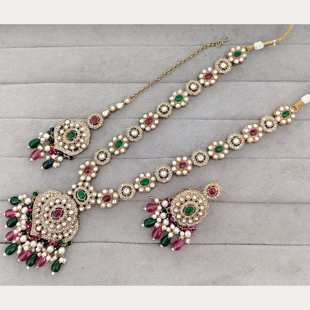 Rajwadi Collection Designer Pota Stone And Beads Long Necklace Set