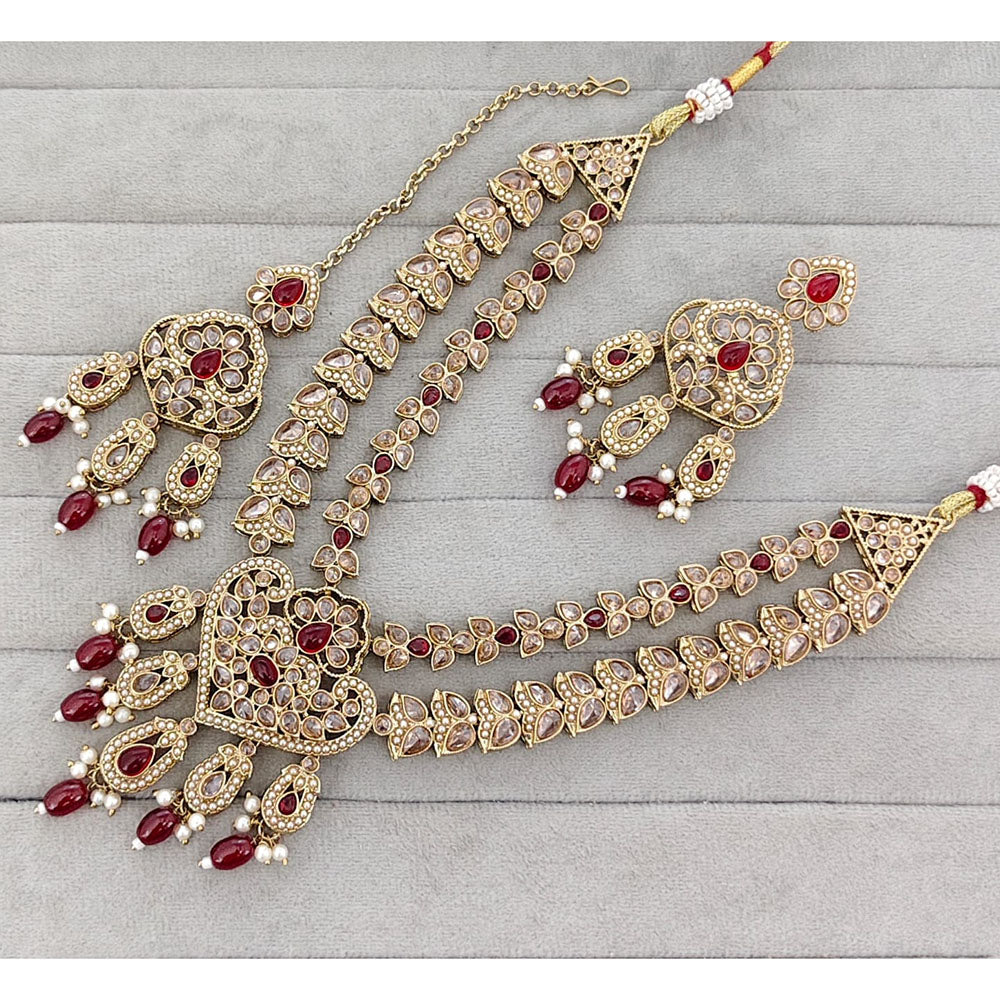 Rajwadi Collection Glam Crystal Stone Beads And Pearl Traditional Necklace Set