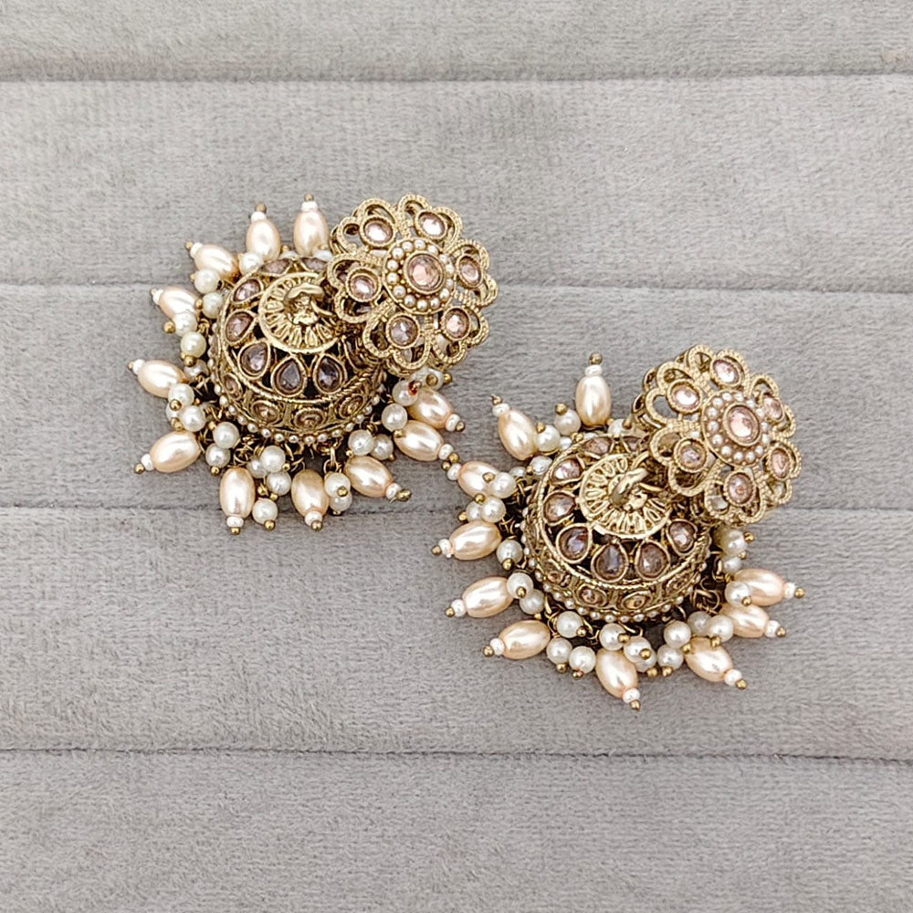 Rajwadi Collection Royal Crystal Stone Pearl And Beads Jhumki Earrings