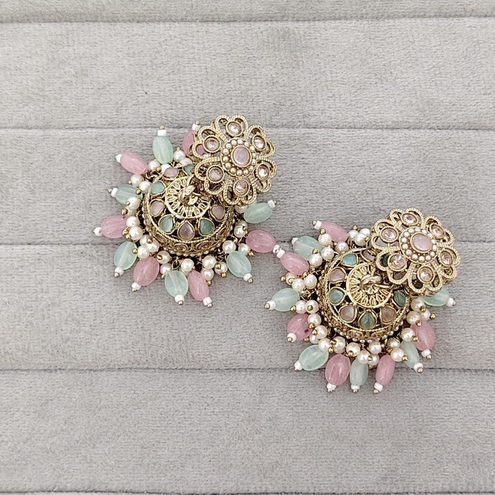 Rajwadi Collection Royal Crystal Stone Pearl And Beads Jhumki Earrings