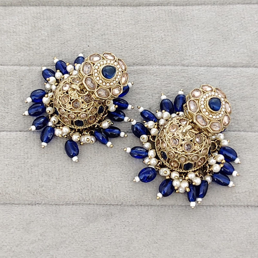 Rajwadi Collection Royal Crystal Stone Pearl And Beads Jhumki Earrings