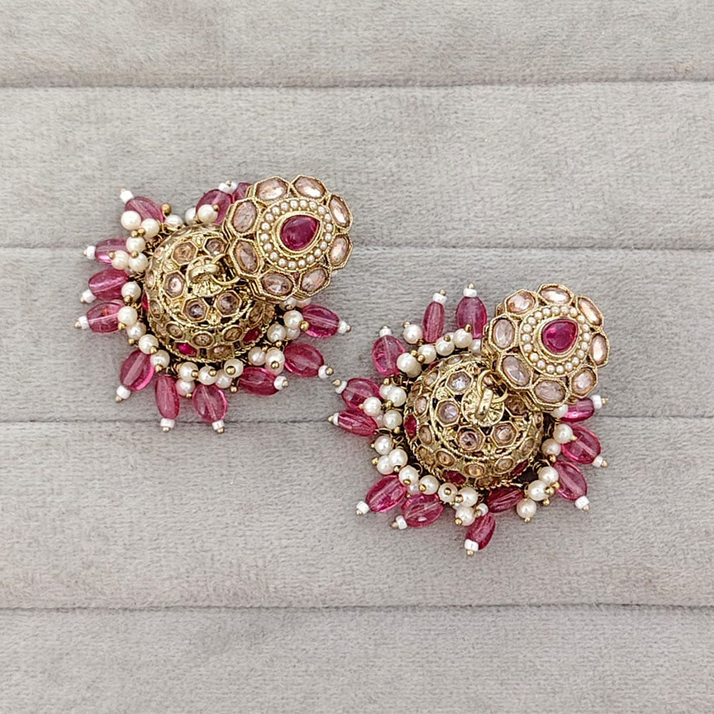 Rajwadi Collection Royal Crystal Stone Pearl And Beads Jhumki Earrings