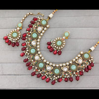 Rajwadi Collection Graceful Pota Stone And Pearl Necklace Set With Earrings