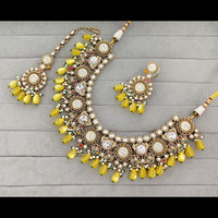 Rajwadi Collection Graceful Pota Stone And Pearl Necklace Set With Earrings