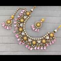 Rajwadi Collection Graceful Pota Stone And Pearl Necklace Set With Earrings