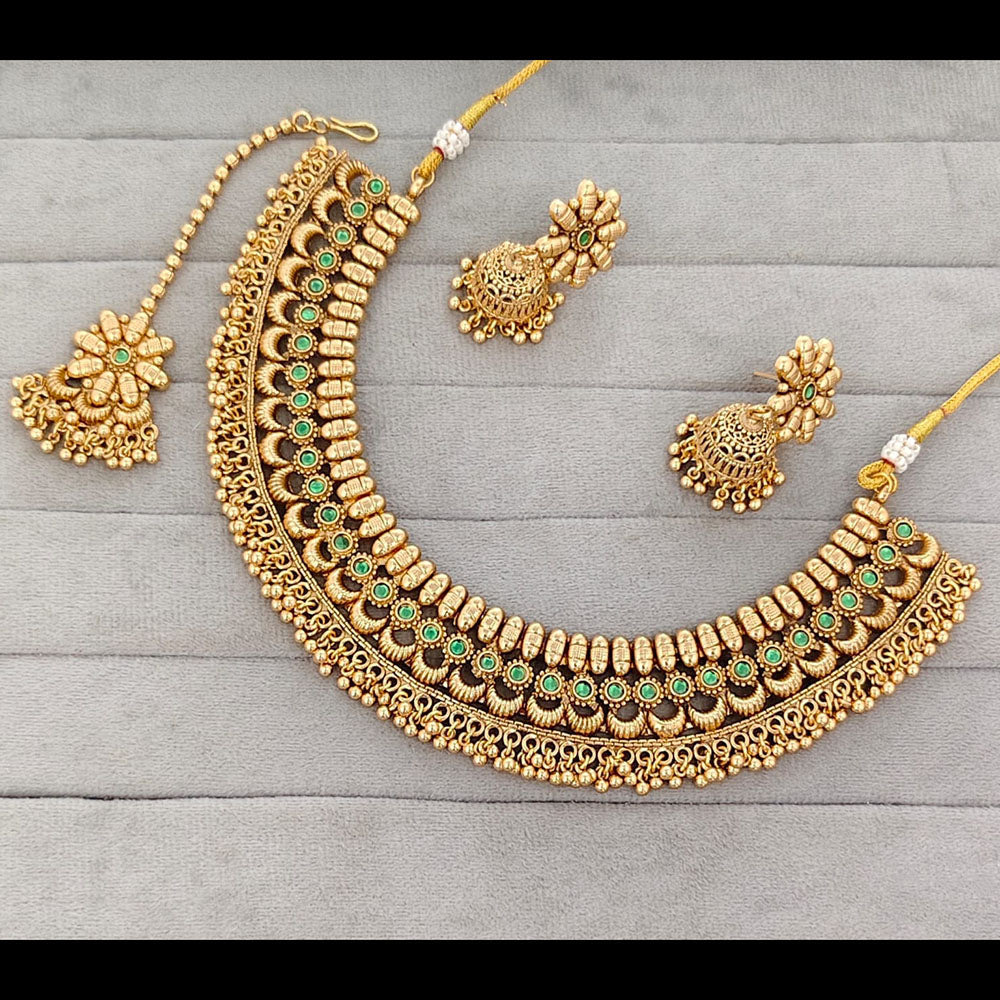 Rajwadi Collection Graceful Pota Stone And Pearl Necklace Set With Earrings