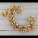 Rajwadi Collection Graceful Pota Stone And Pearl Necklace Set With Earrings