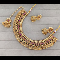 Rajwadi Collection Graceful Pota Stone And Pearl Necklace Set With Earrings