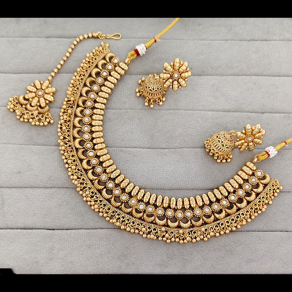Rajwadi Collection Graceful Pota Stone And Pearl Necklace Set With Earrings