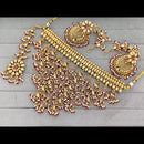 Rajwadi Collection Graceful Pota Stone And Pearl Choker Necklace Set  