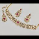 Rajwadi Collection Graceful Pota Stone And Austrian Stone Choker Necklace Set With Earrings