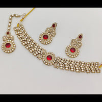 Rajwadi Collection Graceful Pota Stone And Austrian Stone Choker Necklace Set With Earrings