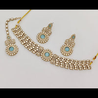 Rajwadi Collection Graceful Pota Stone And Austrian Stone Choker Necklace Set With Earrings